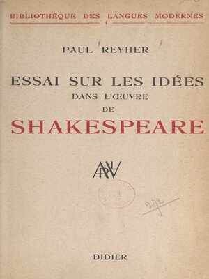 cover image of Essai sur les idées dans l'œuvre de Shakespeare